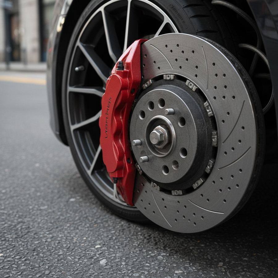 Performance brake rotor and caliper on a modified street car